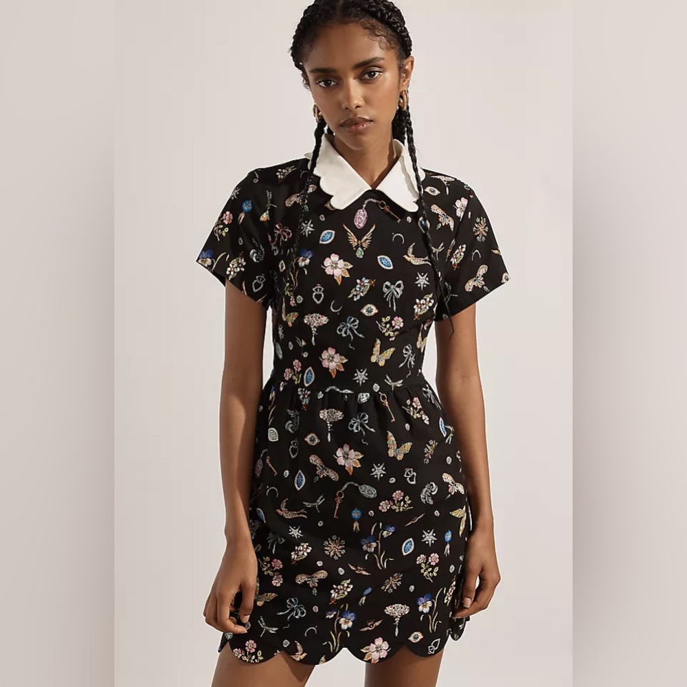 Maeve Short-Sleeve Collared Scallop Mini Dress
